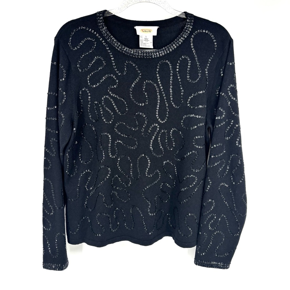 Talbots Cashmere Silk Sequin Sweaters Size Large Black